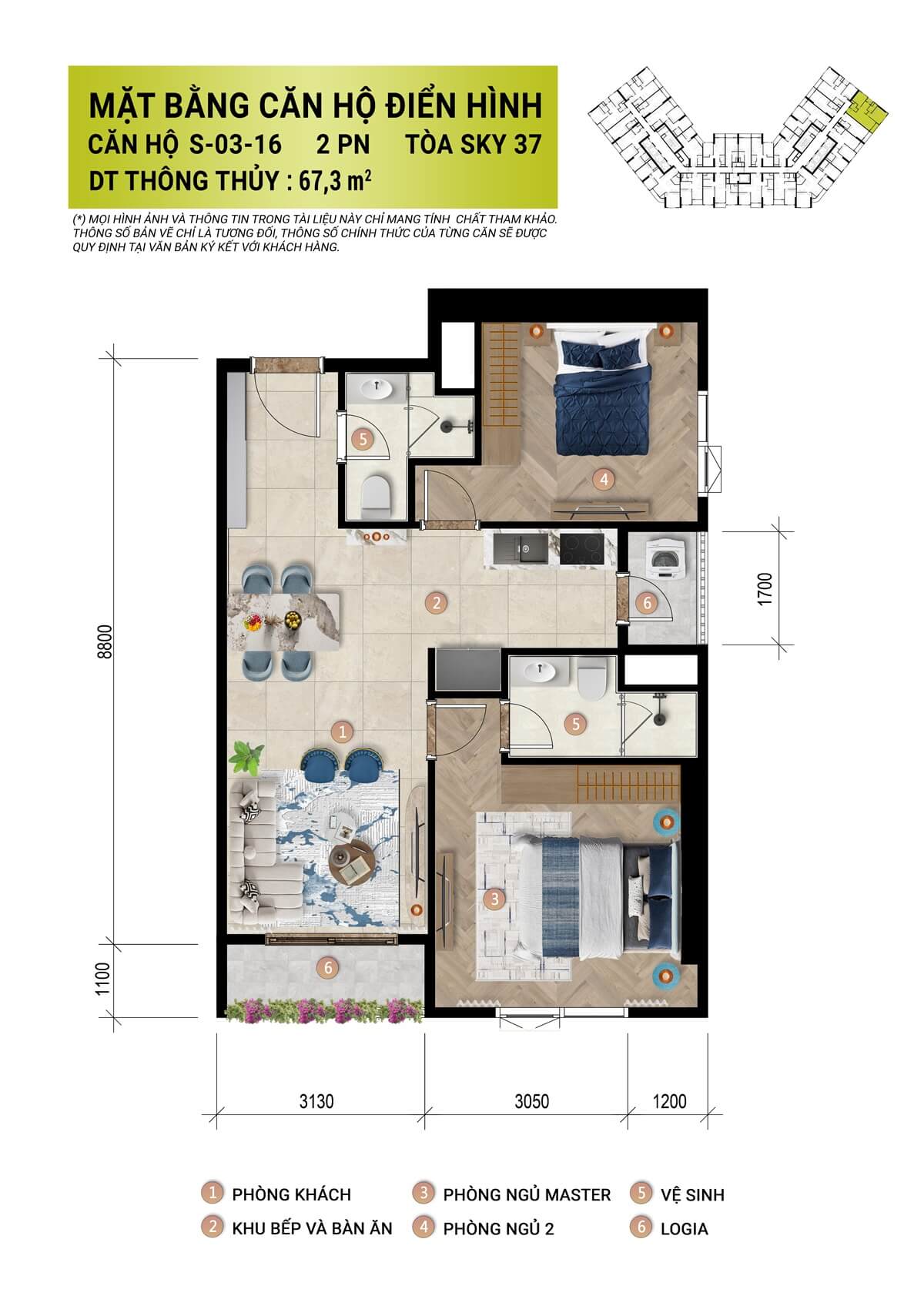 CĂN HỘ 2 PHÒNG NGỦ SUN GLORY RESIDENCE – DIỆN TÍCH 67,3 M², TỐI ƯU CHO GIA ĐÌNH 1 layout căn hộ 2 phòng ngủ